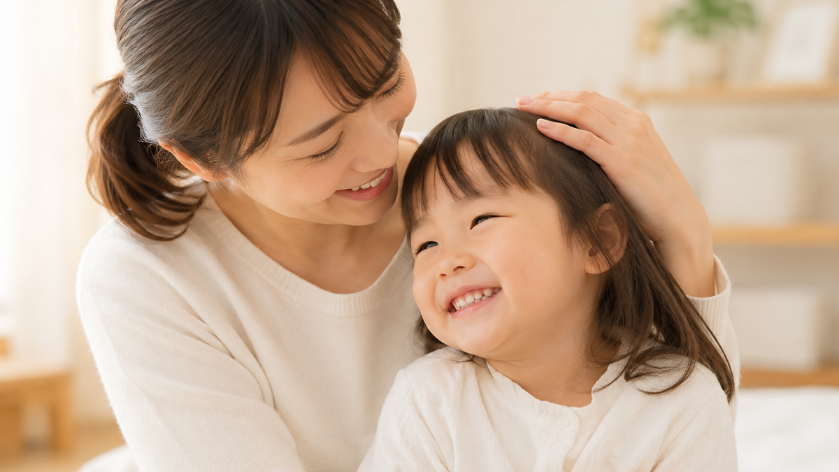 歯磨きができて笑顔の親子